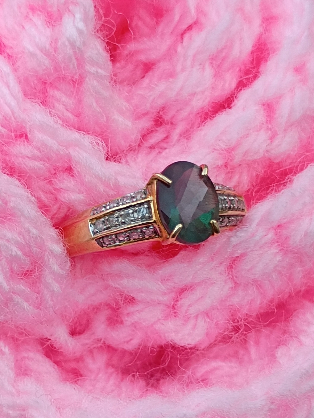 10KT Mystic Topaz and Diamonds Ring size 8.75 Yellow Gold